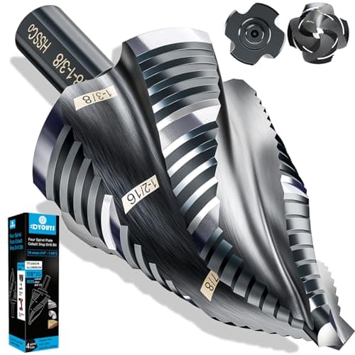 M35 Four Spiral Flute Step Drill Bit Set 1/4" - 1-3/8" （19 Sizes, 1/4" Hex Shank Unibit Step Drill bit, Impact Resistant M35 Cobalt Step Drill Bit, for Stainless Steel, Wood, Aluminum, Plastic - Thumbnail 2