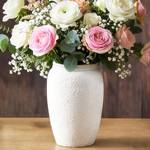 Lyeec Ceramic Farmhouse Flower Vase, 8.2 Inch Terracotta Rustic Vase, Christmas Decorative Pottery Flower Vases for Living Room, Entryway, Table, Shelf Decor - Image 1