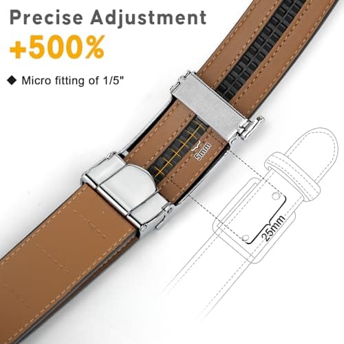 ITIEZY Ratchet Belt for Men - 1 3/8" Click Leather Belt for Dress and Casual, No Holes Adjustable Trim to Fit - Thumbnail 3
