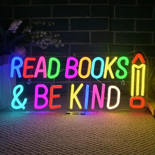 WLHOPE Read Books Be Kind Neon Sign Neon Signs for Wall Decor Dimmable Read Books Neon Lights LED Sign for Book Lovers Gifts Bedroom Bookstore Reading Room Library Study Room Decoration - Image 1