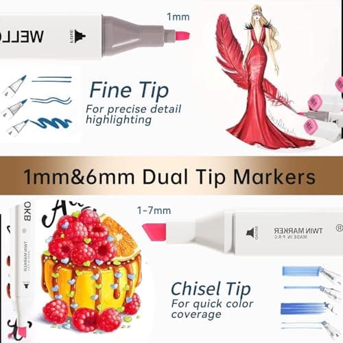 WELLOKB Alcohol Markers, 60 Colors Dual Tip Blender Art Markers for Coloring, Illustrations, and Sketching, Alcohol Based Set with Carrying Case - Thumbnail 3