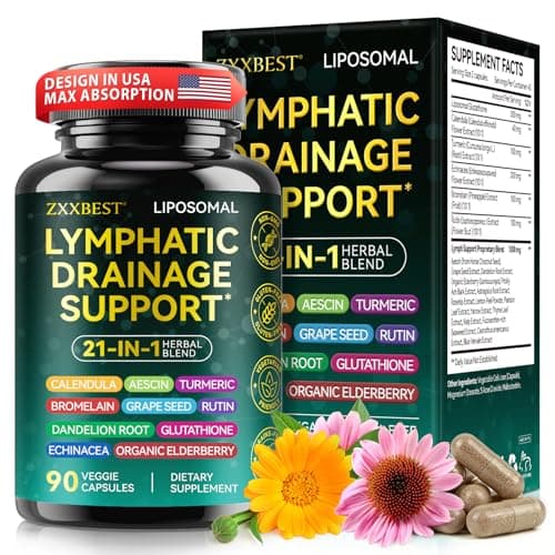 Lymphatic Drainage Supplements, Lymphatic Drainage Capsules - Wellness Formula Complex 21 in 1 Aescia, Turmeric, Bromelain, Echinacea & More - Lymph System Support (90 Cupsules) - Image 1