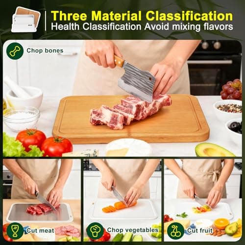 Cutting Boards for Kitchen, cutting board set, 3Pcs Plastic bamboo stainless cutting board, Dishwasher Safe Cutting Boards with Juice Grooves for Meat, Veggies, Fruits, Easy Grip Handle, Non-Slip - Thumbnail 3