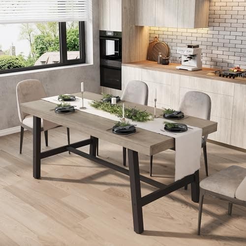 GarveeHome Industrial Dining Table for 4-6 People, 63" Long Large Kitchen Table with Sturdy Metal Frame, Rectangular Counter for Dinner, Kitchen, Dining Room (Grey, 63" Non-extendable)