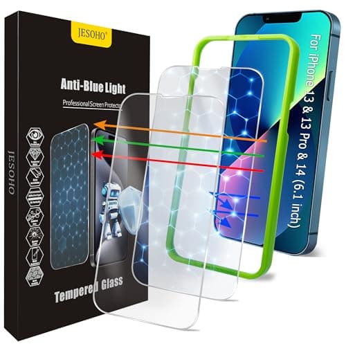 JESOHO Colorless Blue Light Screen Protector for iPhone 13/13 pro/14/16e/17e[6.1 Inch] Tempered Glass Films, HD Clear, 9H Hardness, No Bubbles, Case Friendly 2 pack - Image 1