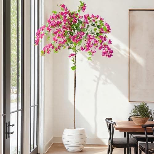 Erimda 6FT Artificial Bougainvillea Tree Artificial Tree Tall Potted Fake Bougainvillea Trees for Outdoor Indoor Lifelike Potted Faux Plants with Wood Trunk and Flowers Office Wedding Home Decor - Thumbnail 5