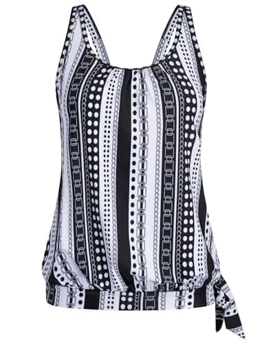 Arolina Plus Size Bathing Suit Top with Bulit in Bra Modest Tankini Swim Tops No Bottom White Ripples (18W) - Image 1