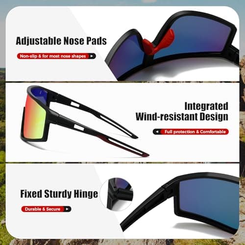 SUANGIT Polarized Cycling Sunglasses for Men Women Red Sports Running Bike Shades UV Protection Goggles (Matte Black Frame/Red Mirror Lens) - Thumbnail 4