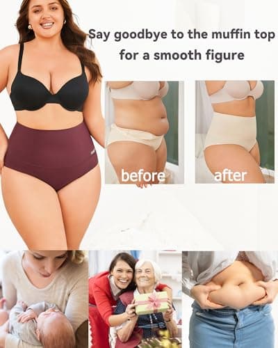 FINETOO Tummy Control Underwear Shapewear for Women Seamless High Waisted Panties Moderate Control Briefs S-3XL - Thumbnail 5