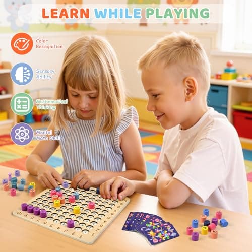 BUZIFU Wooden Montessori Multiplication Board Game: Math Educational Toys Multiplication Table Board Game Montessori Math Manipulatives Toys Toddlers Kids Multiplication Chart Game for Early Education - Thumbnail 6