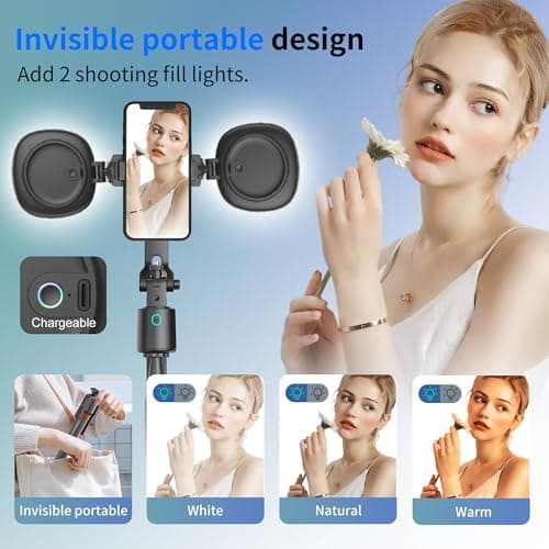 70" Auto Face Tracking Phone Tripod 360 Rotation,No App Required，Phone Tripod for w/Fill Light and Remote Control, Smart Shooting Stand for Vlog/TIK Tok Live Streaming YouTube Video Record - Thumbnail 2