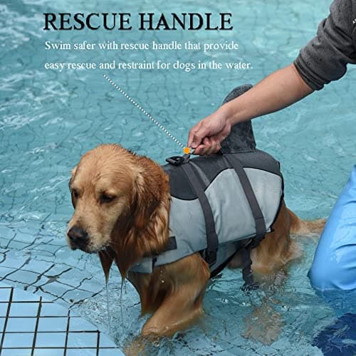 Dogcheer Dog Life Jacket Shark, Adjustable Dog Swim Life Vest for Swimming Boating with Superior Buoyancy & Rescue Handle, Ripstop Pet Flotation Vest for Small Medium Large Dogs - Grey, L - Thumbnail 3