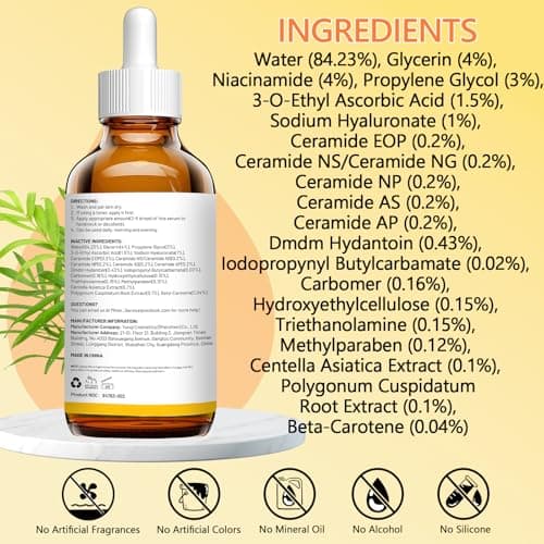Pure 4% Niacinamide Serum for Acne Treatment for Face & Dark Spots | Brightening Face Serum with 1.5% Vitamin C | 1% Hyaluronic Acid | 1% Ceramide T5 | Made in China (4 fl.oz/120ml) Travel Pack Size - Thumbnail 5