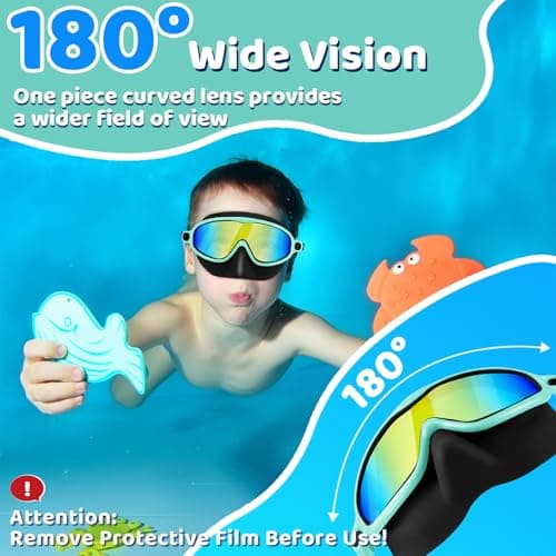 Vvinca Swim Goggles with Nose Cover, 2 Pack Wide View Diving Mask Anti-Fog UV No Leak Toddlers Swimming Goggles for Kids 3-12 - Thumbnail 5