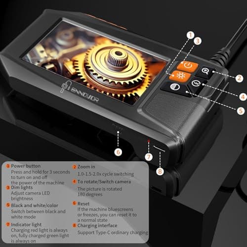 Endoscope Camera with Light, 4.3" HD 1920P Borescope Snake Inspection Camera, IP67 Waterproof 8 Adjustable LEDs 32.8ft Semi-Rigid Tool Kit for Automotive Plumbing DIY Cool Gadgets - Thumbnail 6