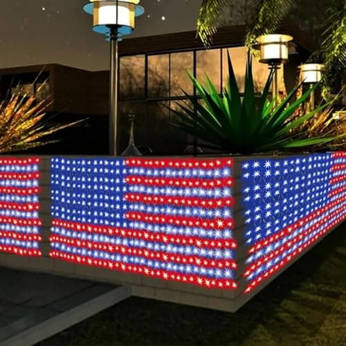 MINIAO American Flag Lights, 420 Super Bright Lighted American Flag Net Light Waterproof US Flags String Light for Independence Day July 4th, Home,Yard, Garden Patio Yard Holiday Decoration - Thumbnail 3
