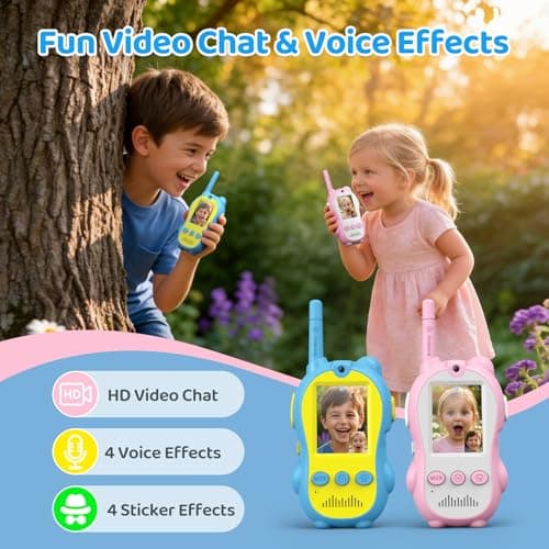 Video Walkie Talkies for Kids, 2 Pack Rechargeable Penguin Two Way Radios with Video Call 2" Screen, Voice Changer & Sticker Effects, Long Range Indoor Outdoor Camping Toys for Boys Girls 3-12 - Thumbnail 2