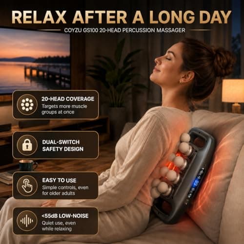 COYZU 20 Head Massage Gun, Large Surface Deep Tissue Percussion Massager with 3 Modes & 99 Levels, 35mm Deep for Pain, 50kg Force for Back, Waist, Legs, Arms & Feet, Quiet Muscle Relaxation - Thumbnail 2