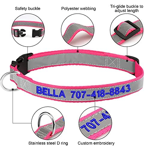 Reflective Personalized Dog Collars - Custom Dog Collar Embroidered with Name and Phone Number for Boy and Girl Dogs,Adjustable for Puppy Small Medium Large Dogs - Thumbnail 3
