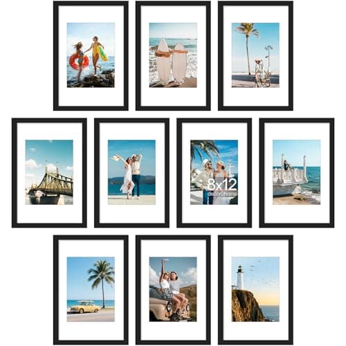 decorUhome 8x12 Picture Frame Set of 10, Display Photos 6x8 with Mat or 8x12 Unmatted for Picture Frames Collage Wall Decor, Black - Image 1