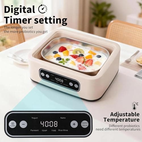 Yogurt Maker with Timer and Temperature Control, Fully Automatic for Home Use. Perfect for Making Greek Yogurt and Probiotic Yogurt, Equipped with an Automatic Shut-off Function - Thumbnail 2