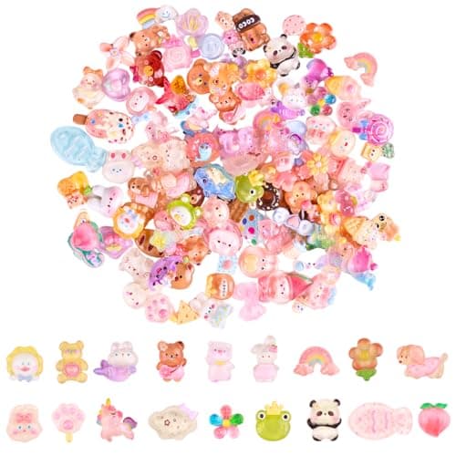 120Pcs Kawaii Slime Charms Set, Non-Repeating Mini Cute Flatback Resin Embellishments for DIY Crafting, Scrapbooking, Hair Clips, Shoes, Phone Cases - Assorted Animals, Food, Dessert, Flower