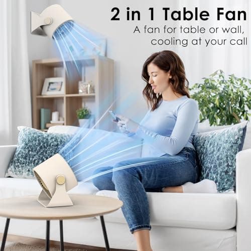 Minthouz Desk Fan - Touch Control LED Display, Premium USB Fans 3600mAh Rechargeable Battery, 6 Speeds, 90° Tilting - Portable for Home, Office, Travel, Camping, Kitchen (Beige) - Thumbnail 5