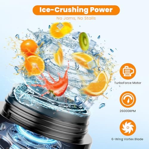 Kourice Personal Size Portable Blender for Shakes & Smoothies, 16oz Mini Small Smoothie Blender with On Go Lid & Sip Lid, 26000RPM Rechargeable Cordless Electric Blender for Travel Gym Office - Thumbnail 2