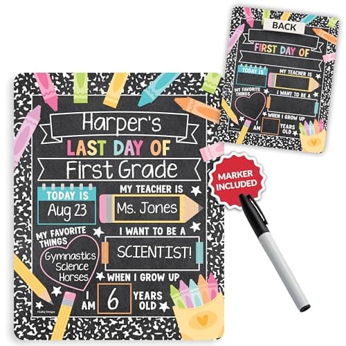 My First Day of School Sign with Markers -11x14 Back to School Signs First and Last Day, Kindergarten Chalkboard Signs, Pre K Sign Board, Preschool Board, Reusable Photo Prop for Kids