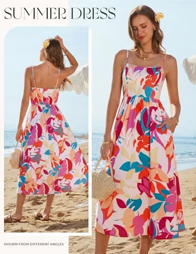 GRACE KARIN Summer Floral Maxi Sundresses for Women 2026 Spaghetti Strap Beach Boho Dress Casual Fashion Clothes with Pocket White Pink Orange M - Thumbnail 2