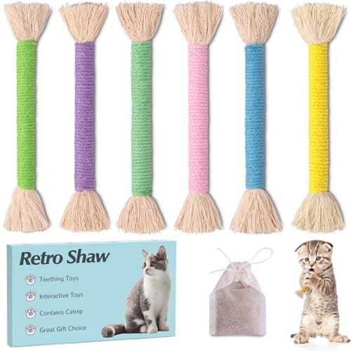 Retro Shaw Kitten Toys 4Pcs, Cat Chew Ropes with Refillable Natural Catnip, Safe Teeth Cleaning Kitty Toys for Indoor Cats Nip Kicker Interactive Pet Toy - Image 1