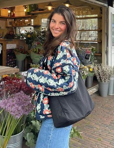 Wyeysyt Women's Cropped Puffer Jacket Lightweight Floral Print Long Sleeve Padded Quilted Puffy Cardigan Coat(Navy-03L) - Thumbnail 3