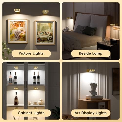 Picture Lights for Wall with Charge Station, 3 Pcs Rechargeable Magnetic Poster Lights with 3 Color Temperatures, Dimmable Timer Painting Wall Decor Light for Art Display, Frame (Gold) - Thumbnail 3