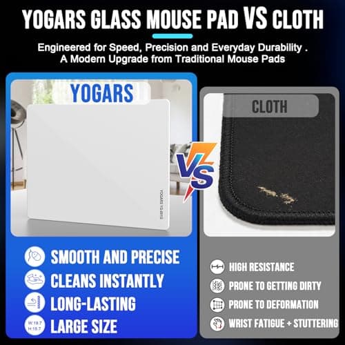 YOGARS Tempered Glass Gaming Mouse Pad, Ultra-Smooth Micro-Etched Surface Speed & Control, Large 19.7"x15.7" Anti-Slip Base, Easy Clean Scratch Resistant for Esports and Work (White) - Thumbnail 2