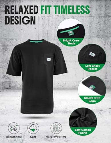 SKPRO Mens T-Shirts, Loose Fit Work T Shirts for Men with Pocket Black L - Thumbnail 4