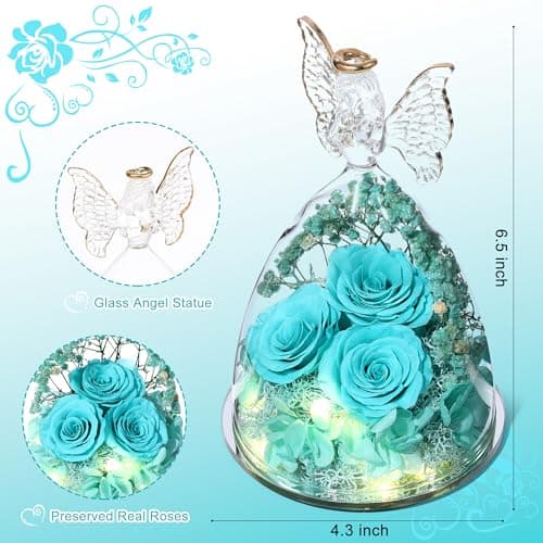 Tiaronics Mothers Day Rose Gifts for Women Preserved Real Flower in Glass Angel Figurines Roses for Delivery Prime Birthday Gifts for Mom Grandma Girlfriend Wife Her - Tify Blue - Thumbnail 2