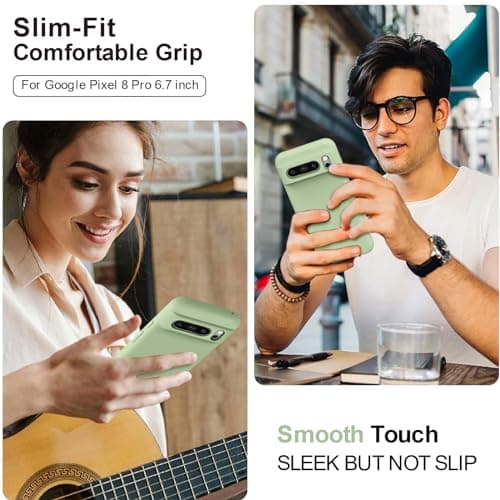 TISOOG Compatible with Google Pixel 8 Pro Case, [Upgrade Defender Liquid Silicone] [Soft Microfiber Lining],Shockproof Slim Thin Protective Phone Case for Google Pixel 8 Pro 6.7 inch-Matcha - Thumbnail 2