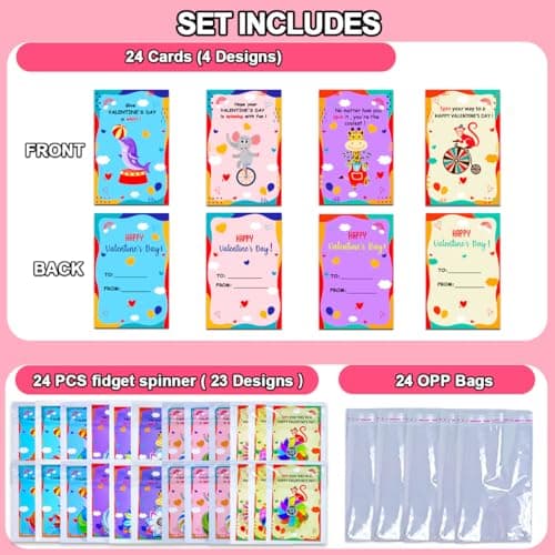 YXOTJHS 24 Pack Valentines Day Gifts For Kids Classroom With Fidget Spinner, Valentines Day Cards For Kids School Boys Girls, Bulk Fidget Valentines Gift For Class Exchange - Thumbnail 5