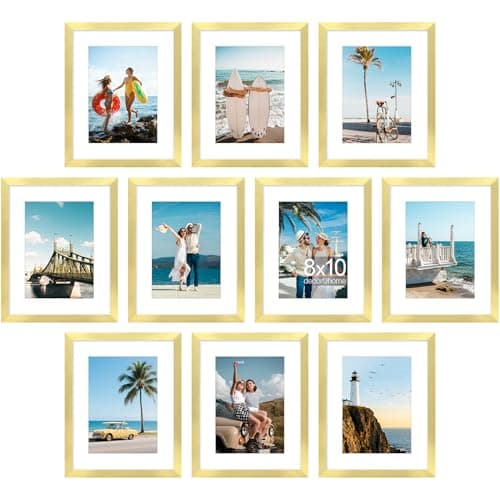 decorUhome 8x10 Picture Frame Set of 10, Display Photos 5x7 with Mat or 8x10 Unmatted for Picture Frames Collage Wall Decor, Gold - Image 1