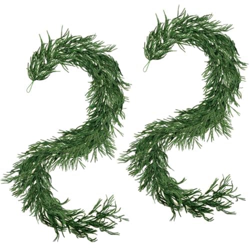 Christmas Norfolk Pine Garland, 2PCS 9Ft Real Touch Artificial Pine Greenery Christmas Garlands for Table Fireplace Wall Home Indoor Outdoor Decoration - Image 1
