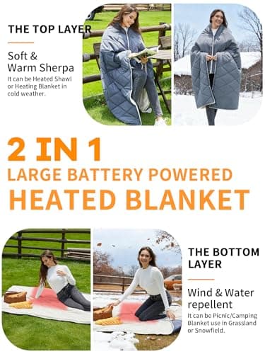 Heated Blanket Battery Operated,12V Heated Shawl Throw Blanket,Cordless heating pad with 15000 battery,Wearable Heated Blanket,Sherpa Lining,3 Heating Set for Car,Camping,Backpacking,Hiking,Travel - Thumbnail 2