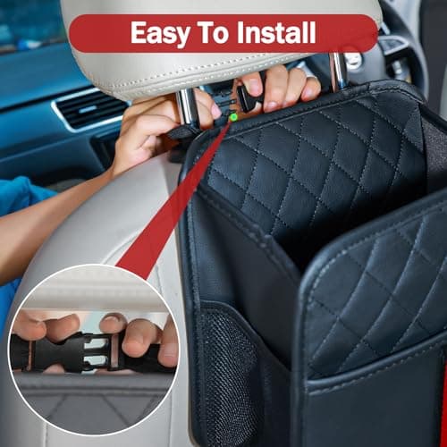 JHLGRE Car Seat Back Organizer, 1 Pack Multifunctional car organizers and storage with Cup Holders, Car Trash Can, Back of Seat Car Organizer for Kids & Adults, Universal for Most Cars, Black - Thumbnail 5