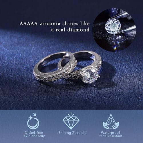 Fimewon Fake Engagement Ring Eternity Band Rings for Women Size 10 - Thumbnail 3