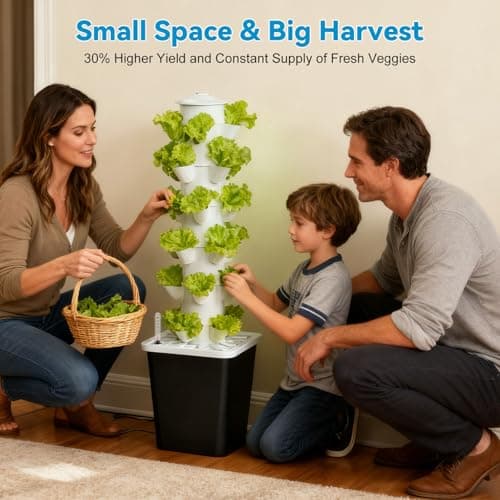JESLED Hydroponic Tower with 5000K Full-Spectrum Grow Lights, 30 Pods Vertical 6 Tiers Hydroponic Tower, Auto Watering & Lighting for Indoor Herbs, Fruits and Vegetables, High 37" - Thumbnail 5