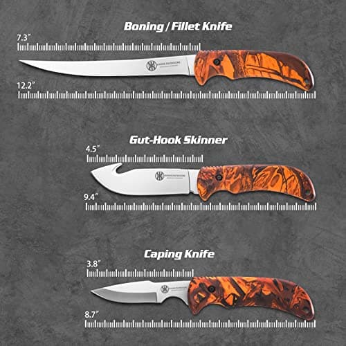 KNINE OUTDOORS Hunting Deer Knife Set Field Dressing Kit Portable Game Processor Set Red Maple Camo Handle, 8 Pieces - Thumbnail 3
