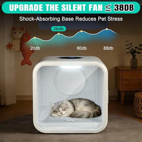 Automatic Pet Hair Dryer Box,Powerful Motor Fans Blower for Cats and Small Dogs,360° Drying,Temperature Control,Self-Dryer Boxes with 3 Adjustable Speed Settings&Quick Drying Modes, Cat Toys,Towel W - Thumbnail 4