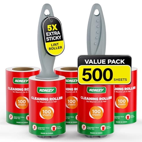 KONIZY Lint Rollers for Pet Hair Extra Sticky, 500 Sheets Mega Value Set Roller with 2 Upgraded Handles, 5 Portable Lint Roller for Clothes, Furniture, Carpet, Dog & Cat Hair Remover - Image 1