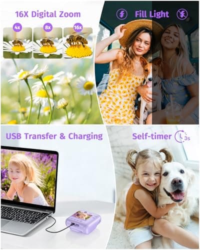Instant Camera, Dual-Lens Kids Camera Instant Print for Boys Girls Christmas Birthday Gifts, 1080P Digital Cameras for Kids Teens with Print Paper, 32GB Card, Toddle Toy for Age 4-12 Years(Purple) - Thumbnail 6