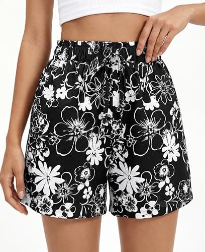 BTFBM Spring Summer Shorts for Women Dressy Casual High Waisted Wide Leg Floral Boho Shorts 2026 Beach Vacation Clothes(Floral Black, Small) - Thumbnail 2