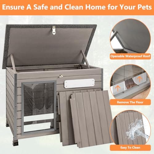 Dog House Outdoor & Indoor Anti-Chewing Iron Frame Dog Kennel Easy Clean and Assemble Openable Roof for Small to Medium Dog Breeds (32" L X 12" W X 25" H) - Thumbnail 5